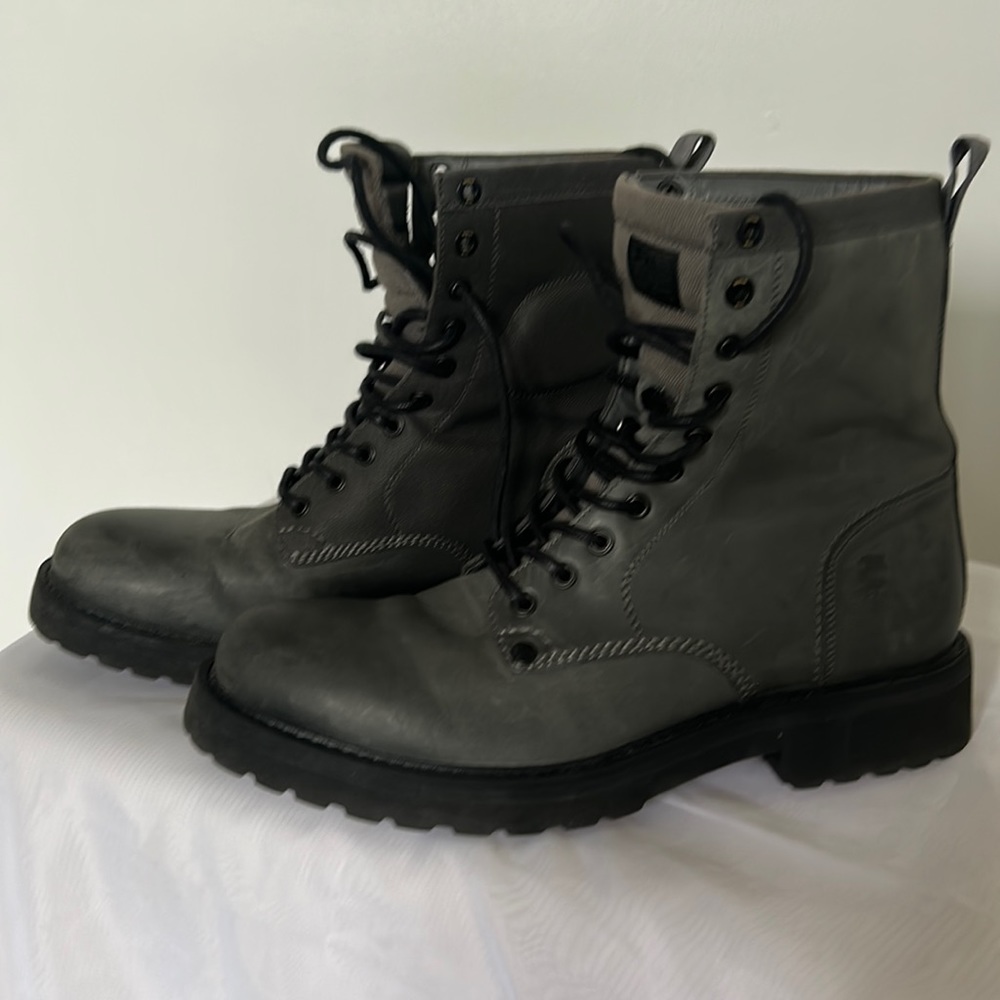 GStar RAW Vintage Grey Distressed Boots - lace l, leather, canvas. UNISEX